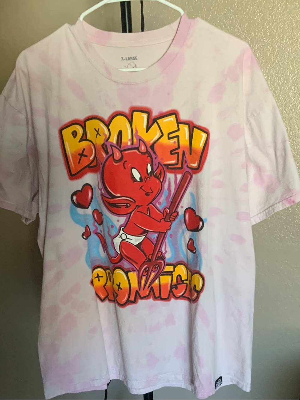 Broken Promise Kids Pink Tie-Dye Devil Graphic Tee - Playful Red Devil Print